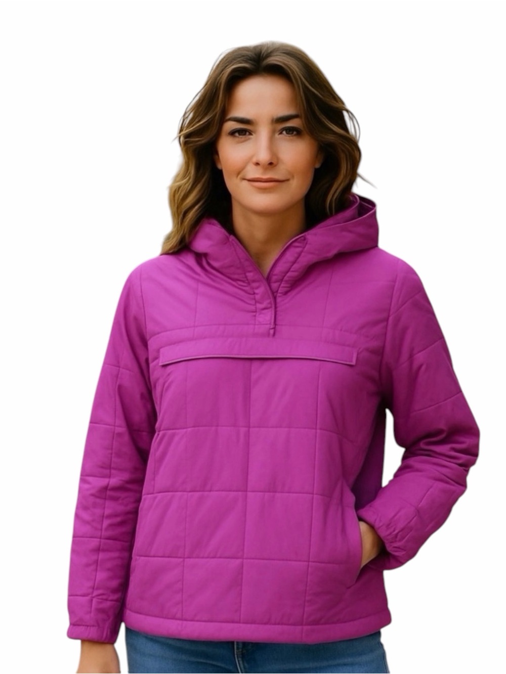 Vibrant Purple Quilted Hoodie Jacket New